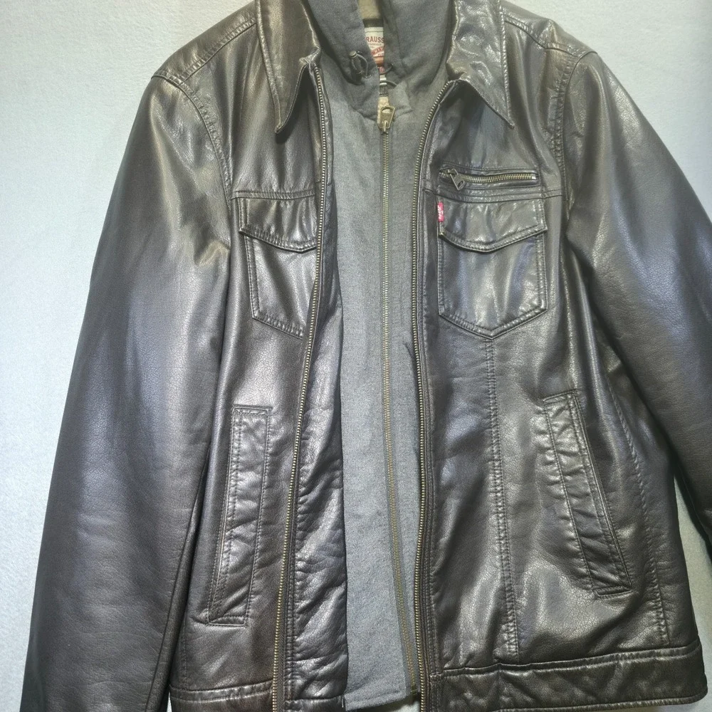 Levi‎ Men's Sherpa Lined Faux Leather Bomber Jacket Hooded Size XL
